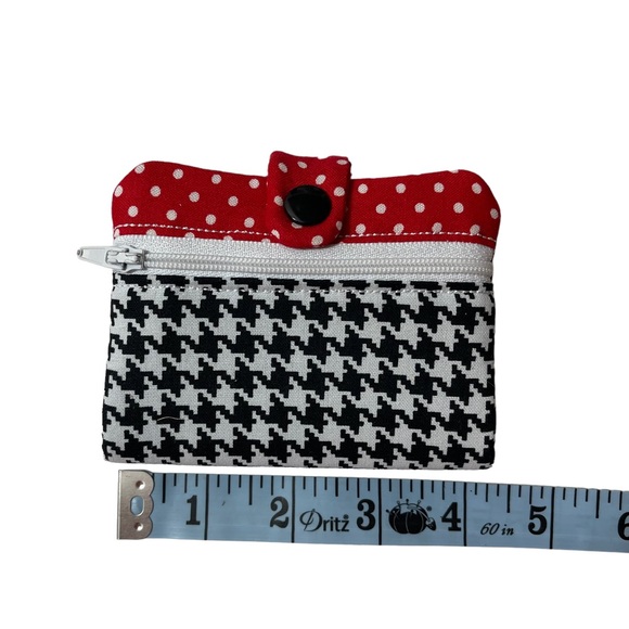 Fabric S-handmade wallet fully lined zipped pocket snap closure black white red - Picture 5 of 7